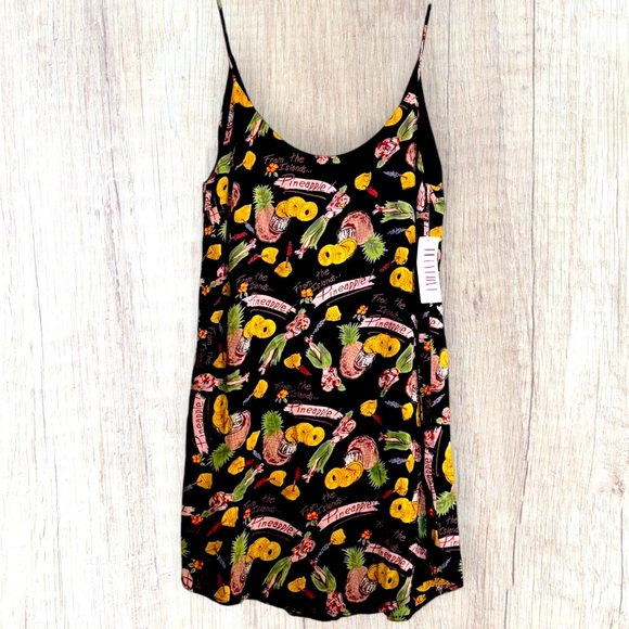 NWT LUCYLOVE Black From The Islands Hula Tropical Pineapple Tank Mini Dress M - Picture 1 of 3